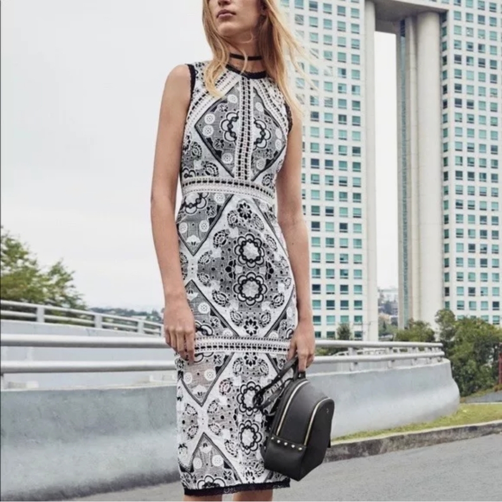 Alexis Keena black&white lace overlay cocktail Aline dress